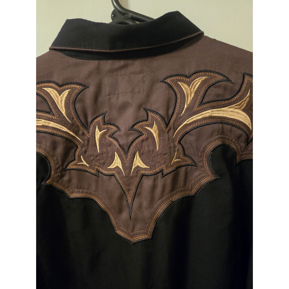 Vintage Panhandle Slim Black Mens XXL Pearl Snap Embroidered Western Shirt Rare - Picture 8 of 10